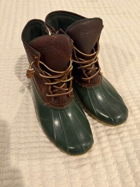 Sperry Brown Leather with Green Rubber Duck Boots